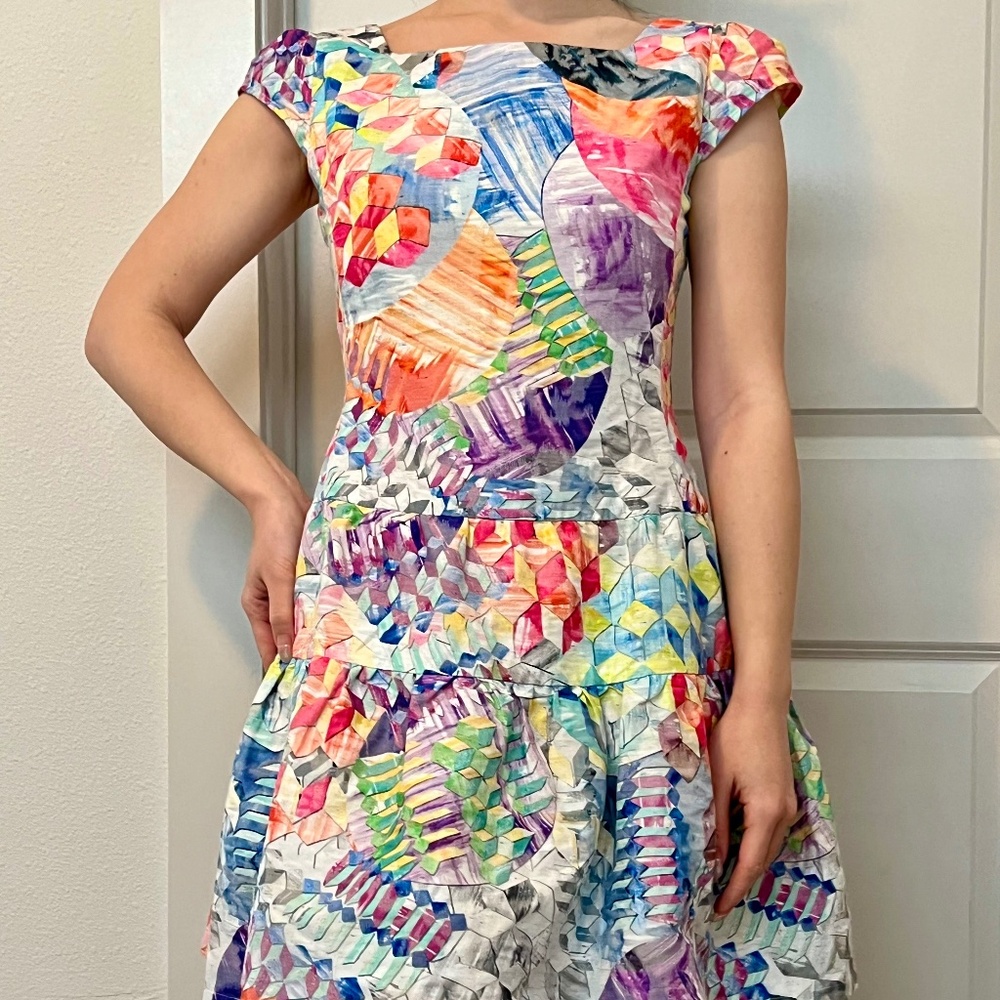 Italian Designer Colorful Art Structured Dress – Size S